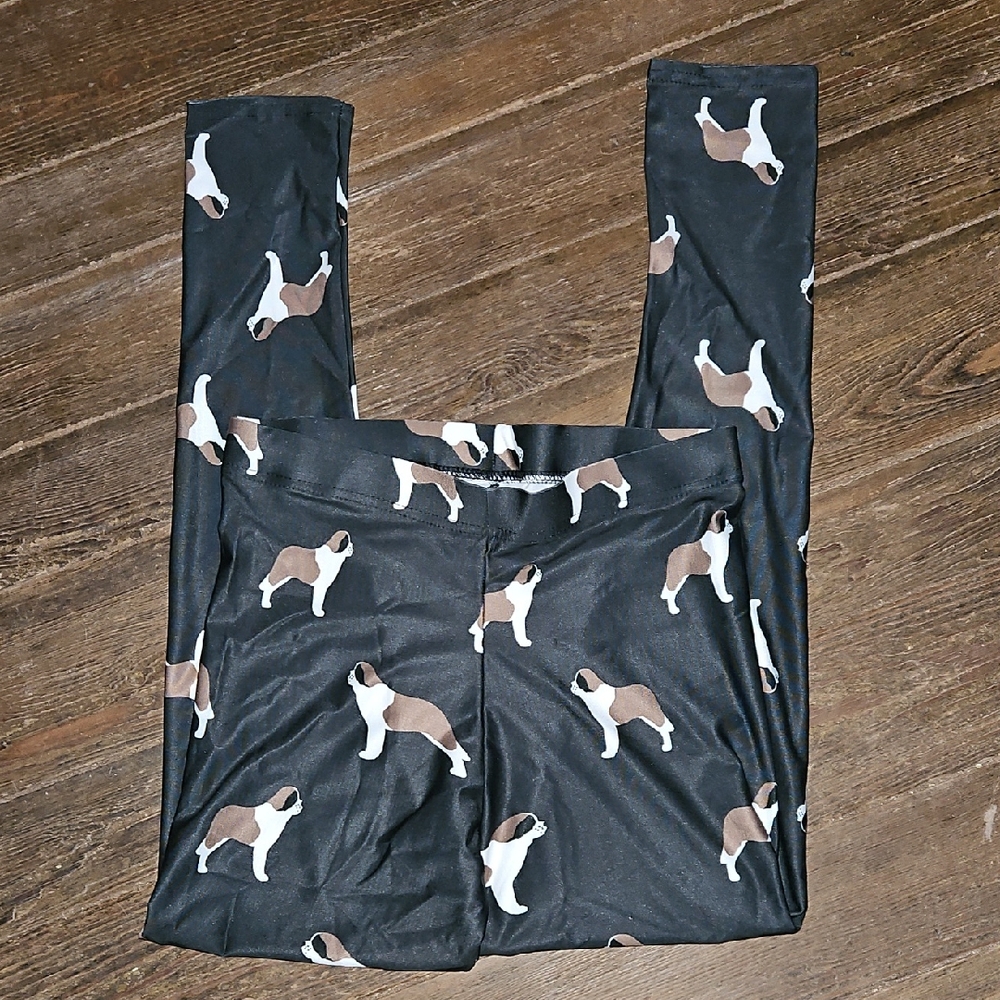 Stylish Women's Saint Bernard Pattern Leggings - Black